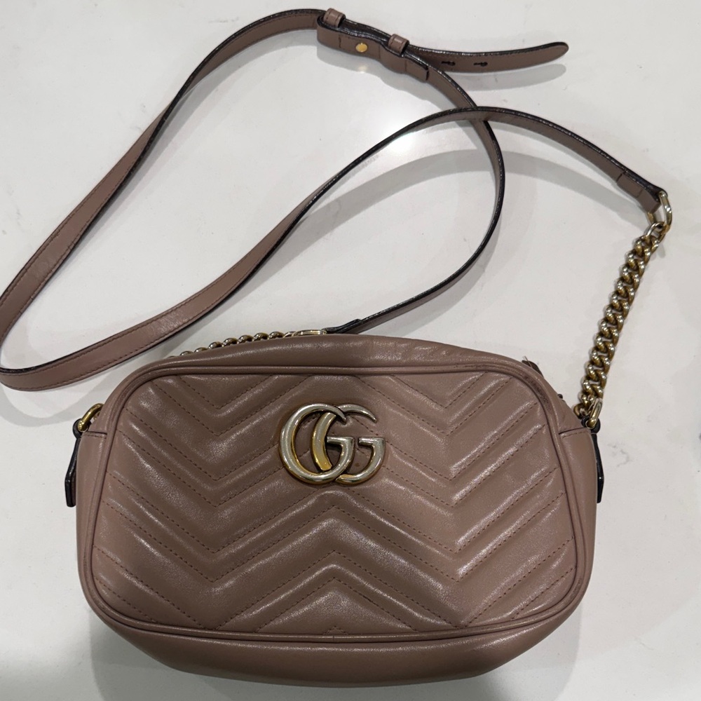 GUCCI Beige Leather GG Marmont Crossbody 💯 authentic